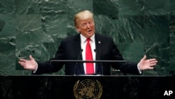 Rais Trump akizungumza katika baraza kuu la Umoja wa mataifa huko New york jumanne Sept.25,2018.