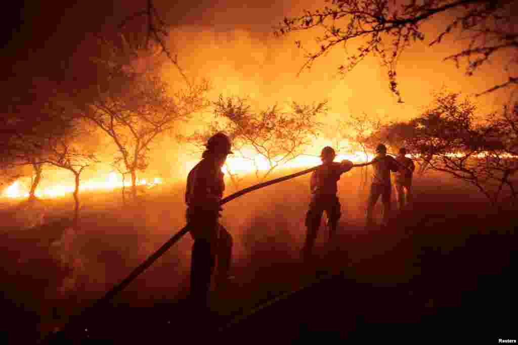 Firefighters extinguish forest fires, in Surubi'y, Paraguay, Jan. 10, 2022.