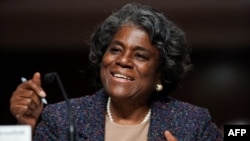Linda Thomas-Greenfield speaks before the Senate Foreign Relations Committee hearing on her nomination to be the United States Ambassador to the United Nations, on Capitol Hill in Washington, Jan. 27, 2021.