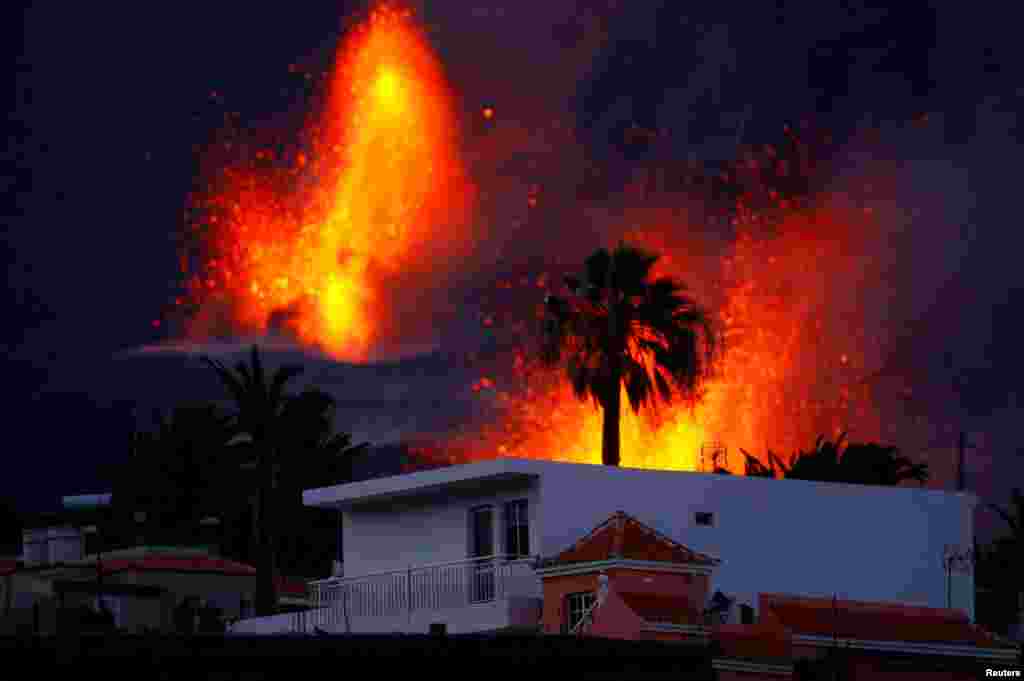 The Cumbre Vieja volcano continues to erupt, as seen from El Paso, on the Canary Island of La Palma, Spain.