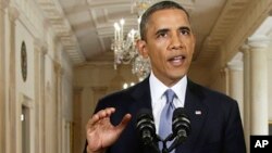 Presidente Obama dirigindo-se à nação para explicar a posição da Casa Branca perante a Síria