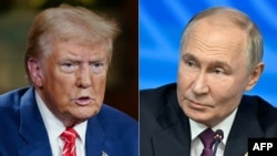 Президент США Дональд Трамп и президент России Владимир Путин (Photo by Elijah Nouvelage and Alexander NEMENOV / AFP)