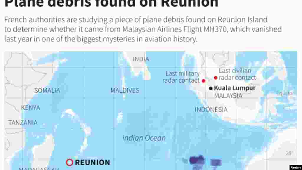 Une carte de l'océan Indien montre la zone de recherche.