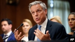 Former Utah Gov. Jon Huntsman testifies during a hearing of the Senate Foreign Relations Committee on his nomination to become the U.S. ambassador to Russia, on Capitol Hill, Sept. 19, 2017 in Washington.