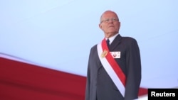 Peruvian President Pedro Pablo Kuczynski attends a ceremony at the Air Force base in Lima, Peru, Dec. 14, 2017.