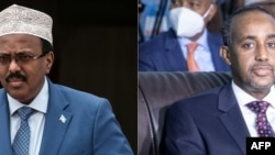Rais wa Somalia Mohamed Abdullahi Mohamed na Waziri Muu wake Mohamed Hussein Roble, Mogadishu, Somalia Mei 27, 2021.