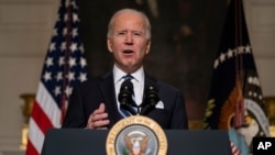 Rais wa Marekani, Joe Biden akizungumza akiwa White House, Jan. 27, 2021. 