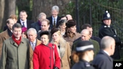 Members of The Royal Family including Prince William The Duke of Cambridge, Kate Middleton Catherine The Duchess of Cambridge, Prince Harry, Charles Prince of Wales, The Duke of Edinburgh and Princess Anne attend the Christmas Day church service on the royal estate of Sandringham. 