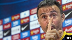 Luis Enrique lors d’une conférence de presse, près de Barcelone, Espagne, le 16 avril 2016