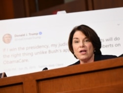 Sen. Amy Klobuchar, D-Minn., speaks during a confirmation hearing for Supreme Court nominee Amy Coney Barrett before the Senate Judiciary Committee, Oct. 13, 2020.
