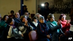 A group of "Mothers and relatives of disappeared detainees," "Observatorio Luz Ibarburu” and of other Uruguayan human rights organizations participate in a video conference regarding the "Operation Condor" trail, in Montevideo, Uruguay, July 8, 2019.