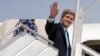 U.S. Secretary of State John Kerry leaves Paris, March 31, 2014, for a trip to the Middle East to work on talks about the Middle East peace process. 