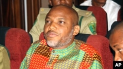 Nnamdi Kanu, leader indépendantiste du Biafra, assiste à une audience devant la Haute Cour fédérale à Abuja, au Nigeria, le 29 janvier 2016. 
